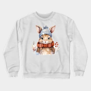 Cute bunny in a warm hat and scarf Crewneck Sweatshirt